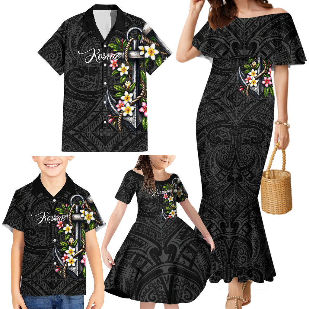 Kosrae Nautical Heritage Family Matching Mermaid Dress and Hawaiian Shirt Polynesian Tribal Anchor With Plumeria Tropical Art TS04 - Polynesian Pride