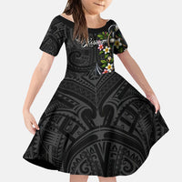 Kosrae Nautical Heritage Family Matching Short Sleeve Bodycon Dress and Hawaiian Shirt Polynesian Tribal Anchor With Plumeria Tropical Art