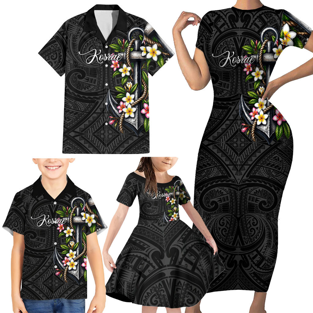 Kosrae Nautical Heritage Family Matching Short Sleeve Bodycon Dress and Hawaiian Shirt Polynesian Tribal Anchor With Plumeria Tropical Art TS04 - Polynesian Pride