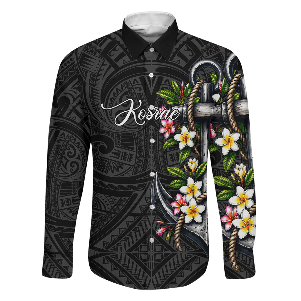 Kosrae Nautical Heritage Family Matching Short Sleeve Bodycon Dress and Hawaiian Shirt Polynesian Tribal Anchor With Plumeria Tropical Art