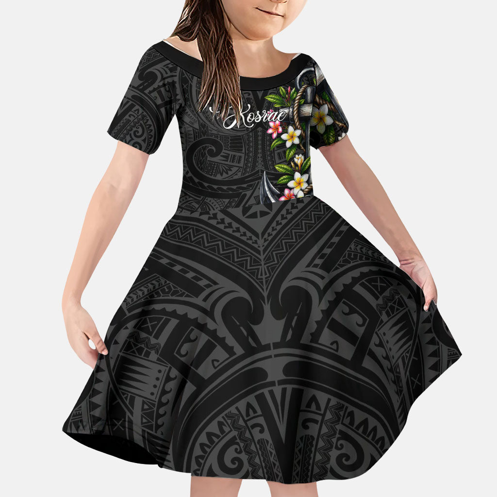 Kosrae Nautical Heritage Family Matching Summer Maxi Dress and Hawaiian Shirt Polynesian Tribal Anchor With Plumeria Tropical Art