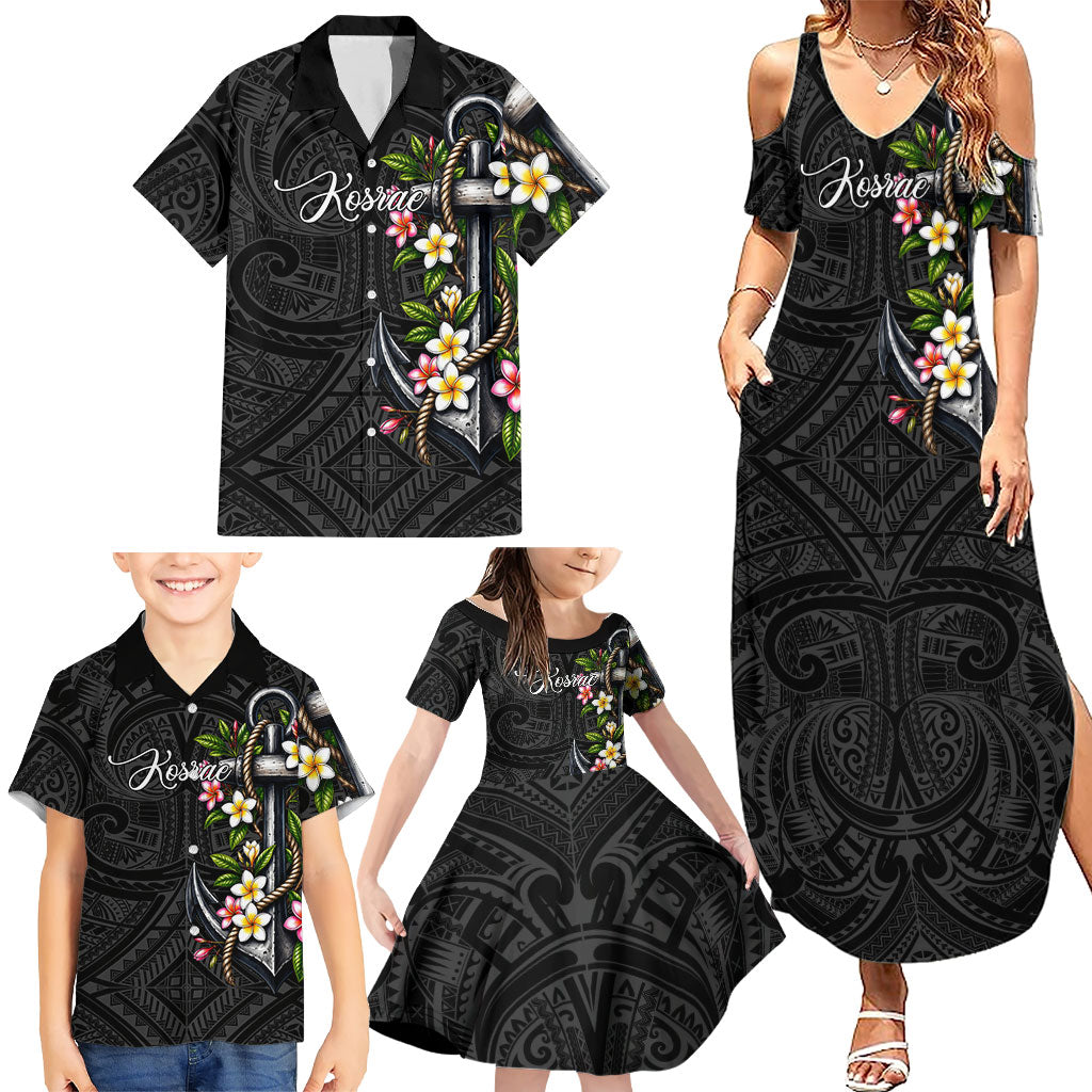 Kosrae Nautical Heritage Family Matching Summer Maxi Dress and Hawaiian Shirt Polynesian Tribal Anchor With Plumeria Tropical Art TS04 - Polynesian Pride