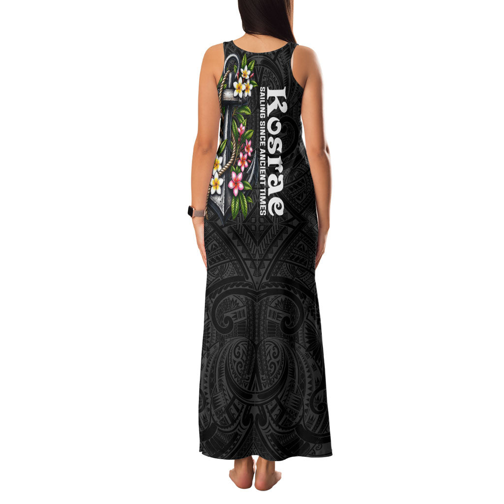 Kosrae Nautical Heritage Family Matching Tank Maxi Dress and Hawaiian Shirt Polynesian Tribal Anchor With Plumeria Tropical Art