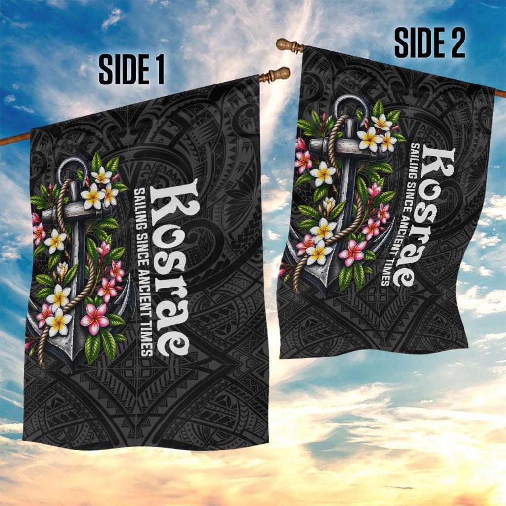 Kosrae Nautical Heritage Garden Flag Polynesian Tribal Anchor With Plumeria Tropical Art