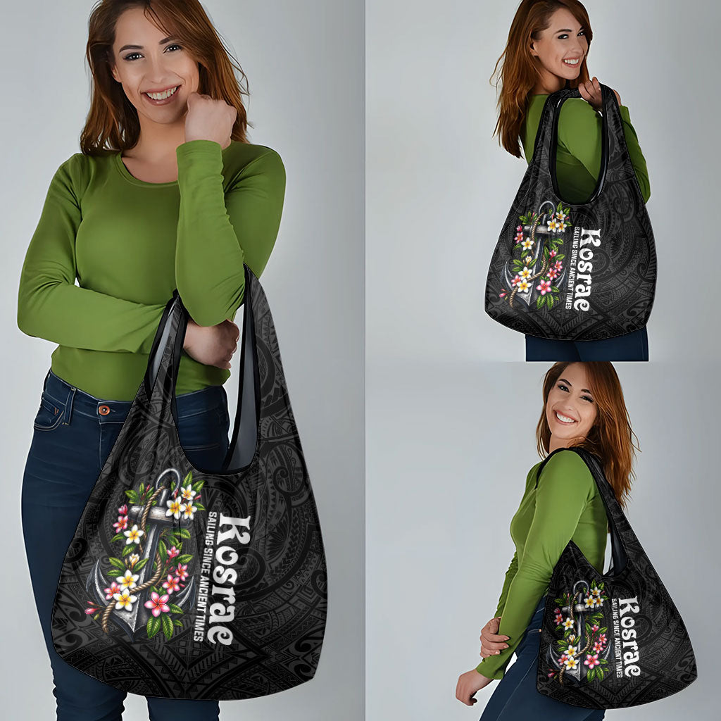 Kosrae Nautical Heritage Grocery Bag Polynesian Tribal Anchor With Plumeria Tropical Art