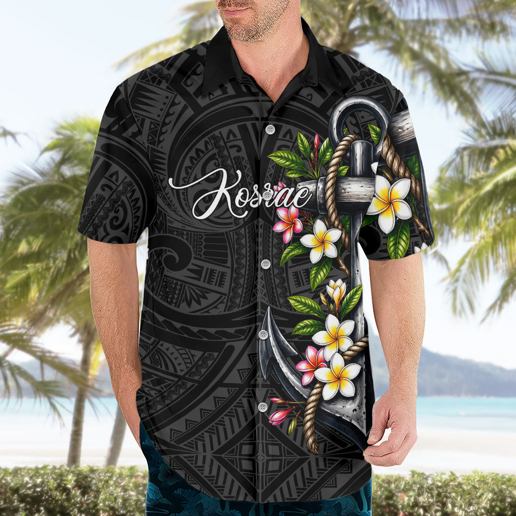 Kosrae Nautical Heritage Hawaiian Shirt Polynesian Tribal Anchor With Plumeria Tropical Art