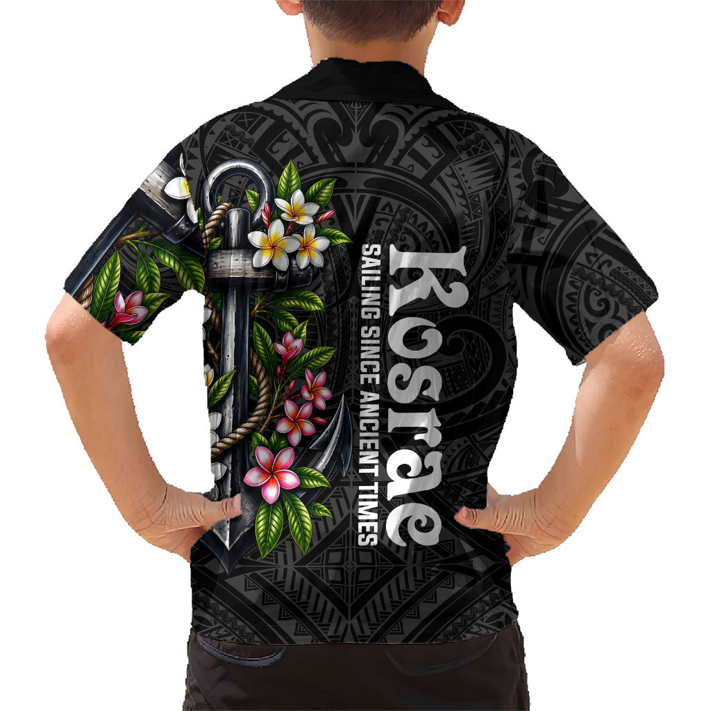 Kosrae Nautical Heritage Kid Hawaiian Shirt Polynesian Tribal Anchor With Plumeria Tropical Art