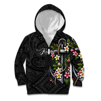 Kosrae Nautical Heritage Kid Hoodie Polynesian Tribal Anchor With Plumeria Tropical Art