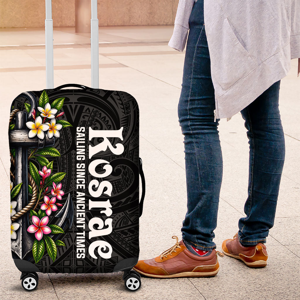 Kosrae Nautical Heritage Luggage Cover Polynesian Tribal Anchor With Plumeria Tropical Art TS04 Black Grey - Polynesian Pride