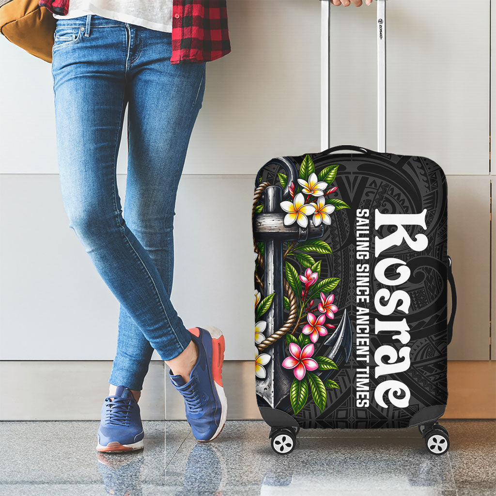 Kosrae Nautical Heritage Luggage Cover Polynesian Tribal Anchor With Plumeria Tropical Art