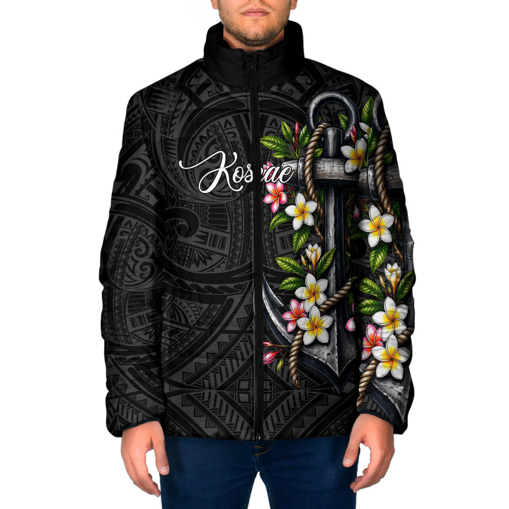 Kosrae Nautical Heritage Padded Jacket Polynesian Tribal Anchor With Plumeria Tropical Art TS04 Men Black Grey - Polynesian Pride