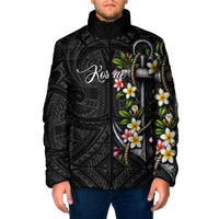 Kosrae Nautical Heritage Padded Jacket Polynesian Tribal Anchor With Plumeria Tropical Art