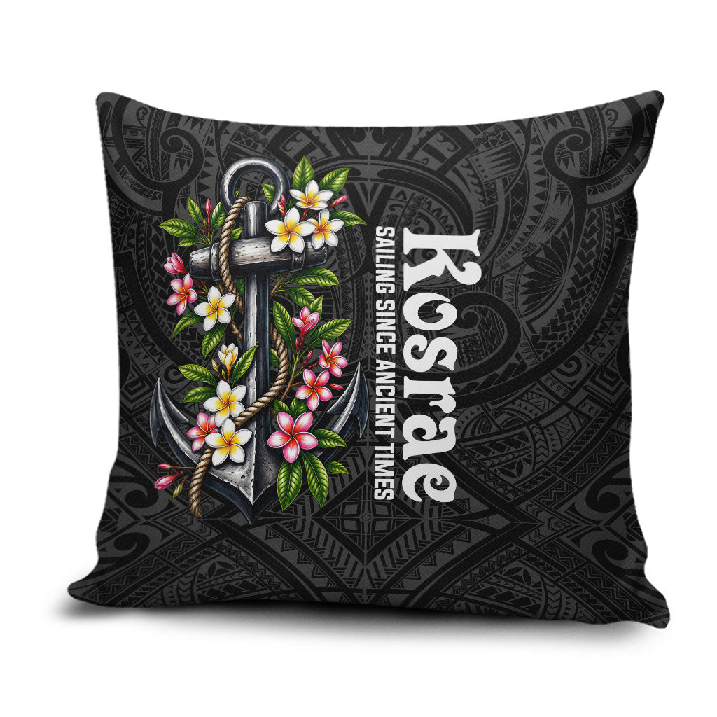 Kosrae Nautical Heritage Pillow Cover Polynesian Tribal Anchor With Plumeria Tropical Art TS04 Black Grey - Polynesian Pride