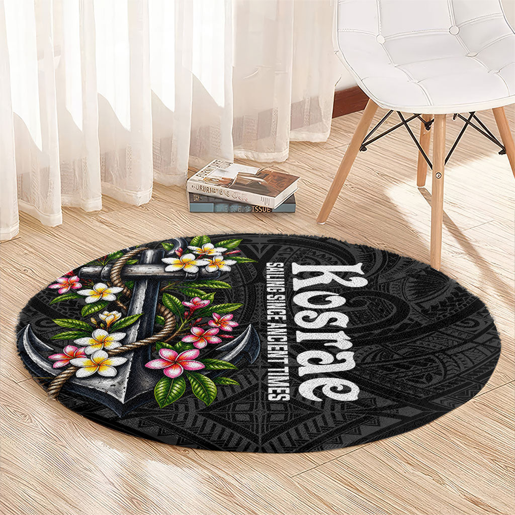 Kosrae Nautical Heritage Round Carpet Polynesian Tribal Anchor With Plumeria Tropical Art
