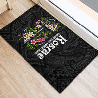 Kosrae Nautical Heritage Rubber Doormat Polynesian Tribal Anchor With Plumeria Tropical Art