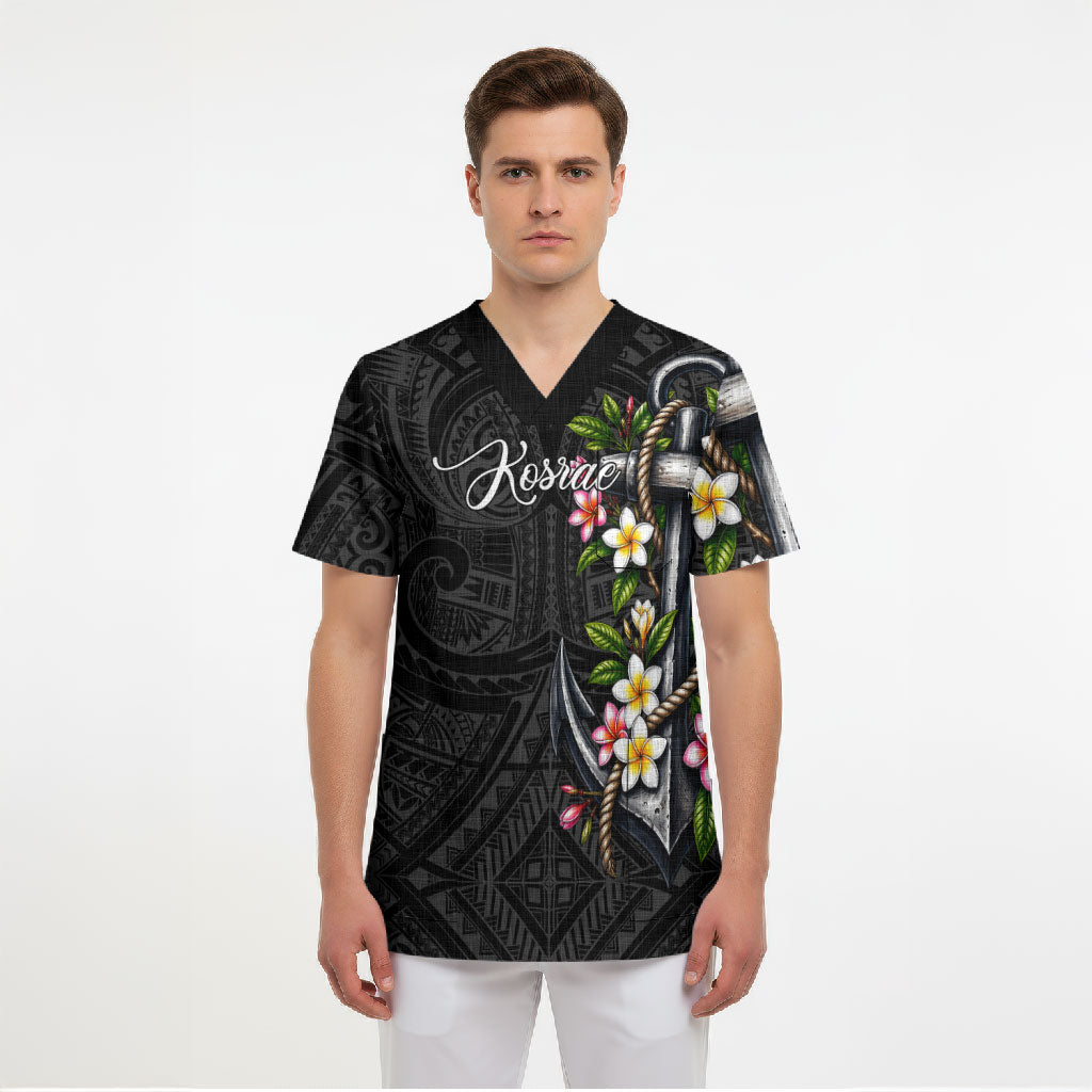 Kosrae Nautical Heritage Scrub Top Polynesian Tribal Anchor With Plumeria Tropical Art