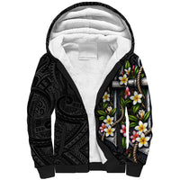 Kosrae Nautical Heritage Sherpa Hoodie Polynesian Tribal Anchor With Plumeria Tropical Art