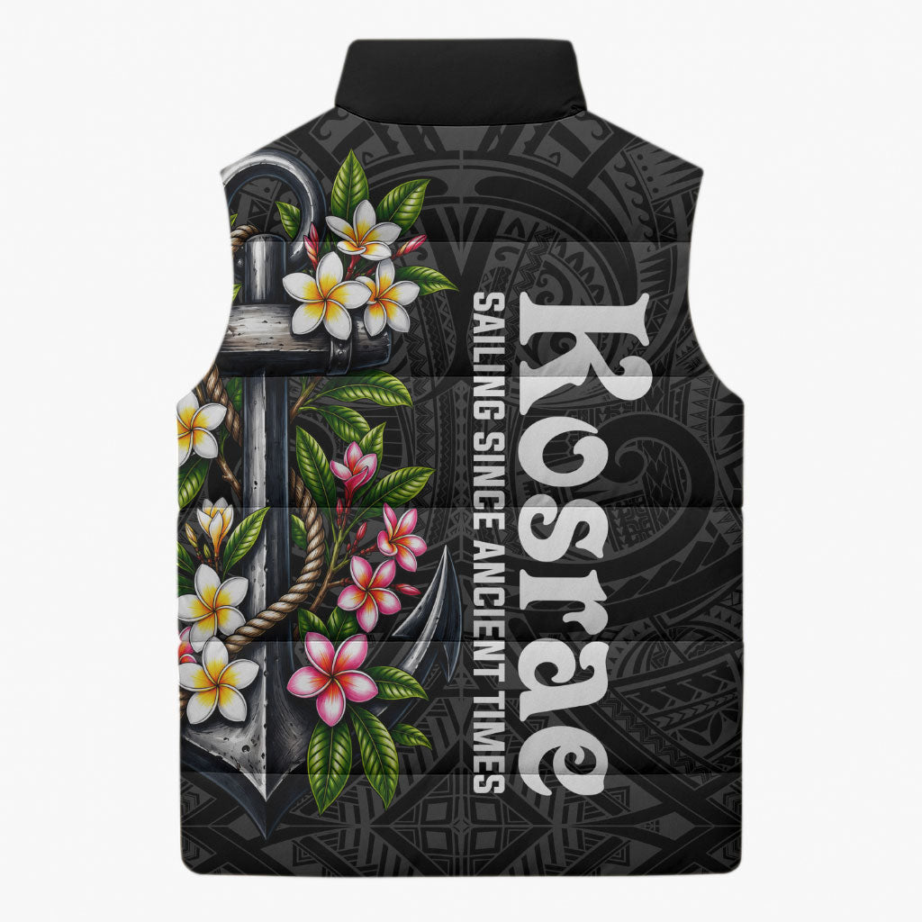 Kosrae Nautical Heritage Sleeveless Puffer Jacket Polynesian Tribal Anchor With Plumeria Tropical Art