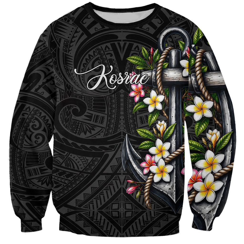 Kosrae Nautical Heritage Sweatshirt Polynesian Tribal Anchor With Plumeria Tropical Art TS04 Unisex Black Grey - Polynesian Pride
