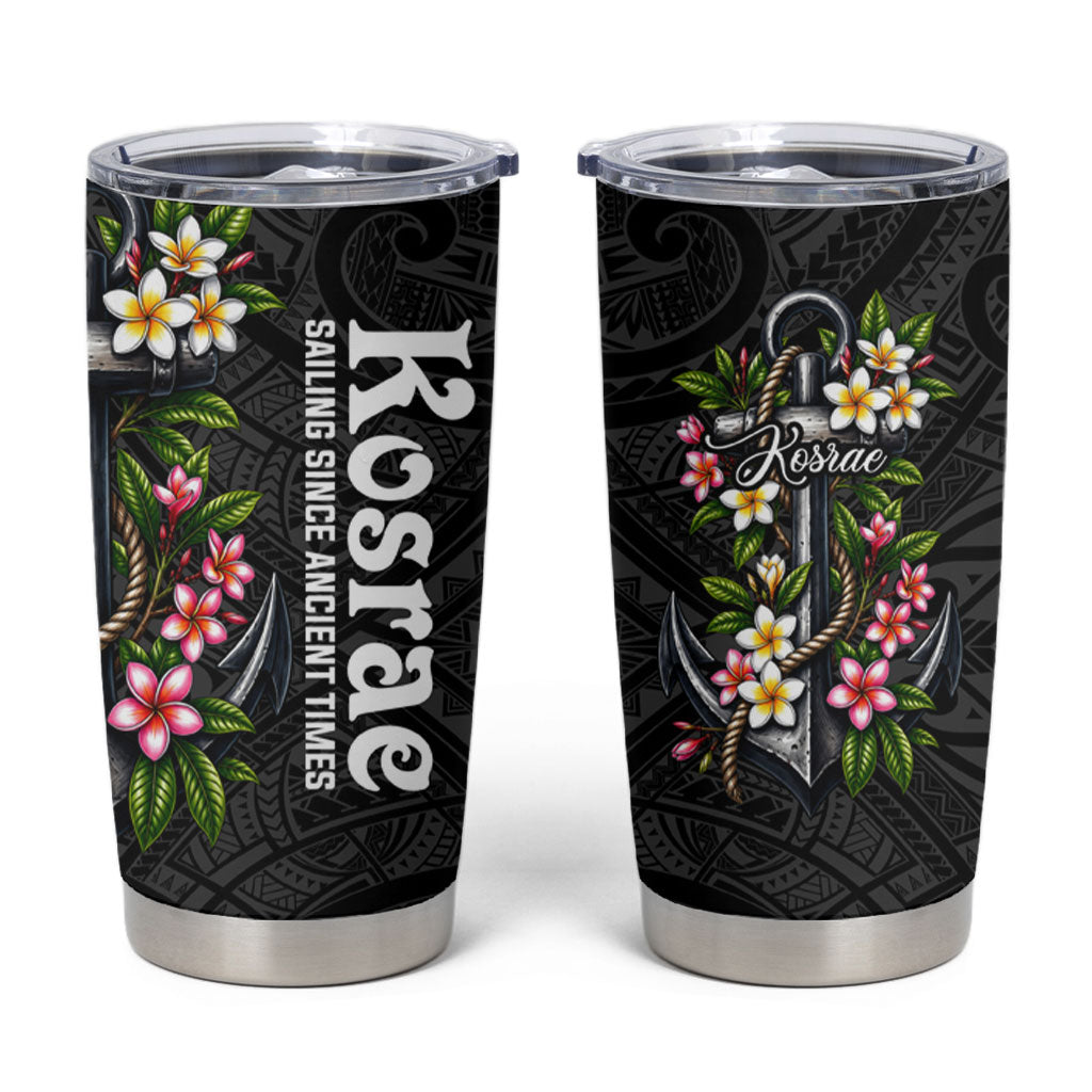 Kosrae Nautical Heritage Tumbler Cup Polynesian Tribal Anchor With Plumeria Tropical Art