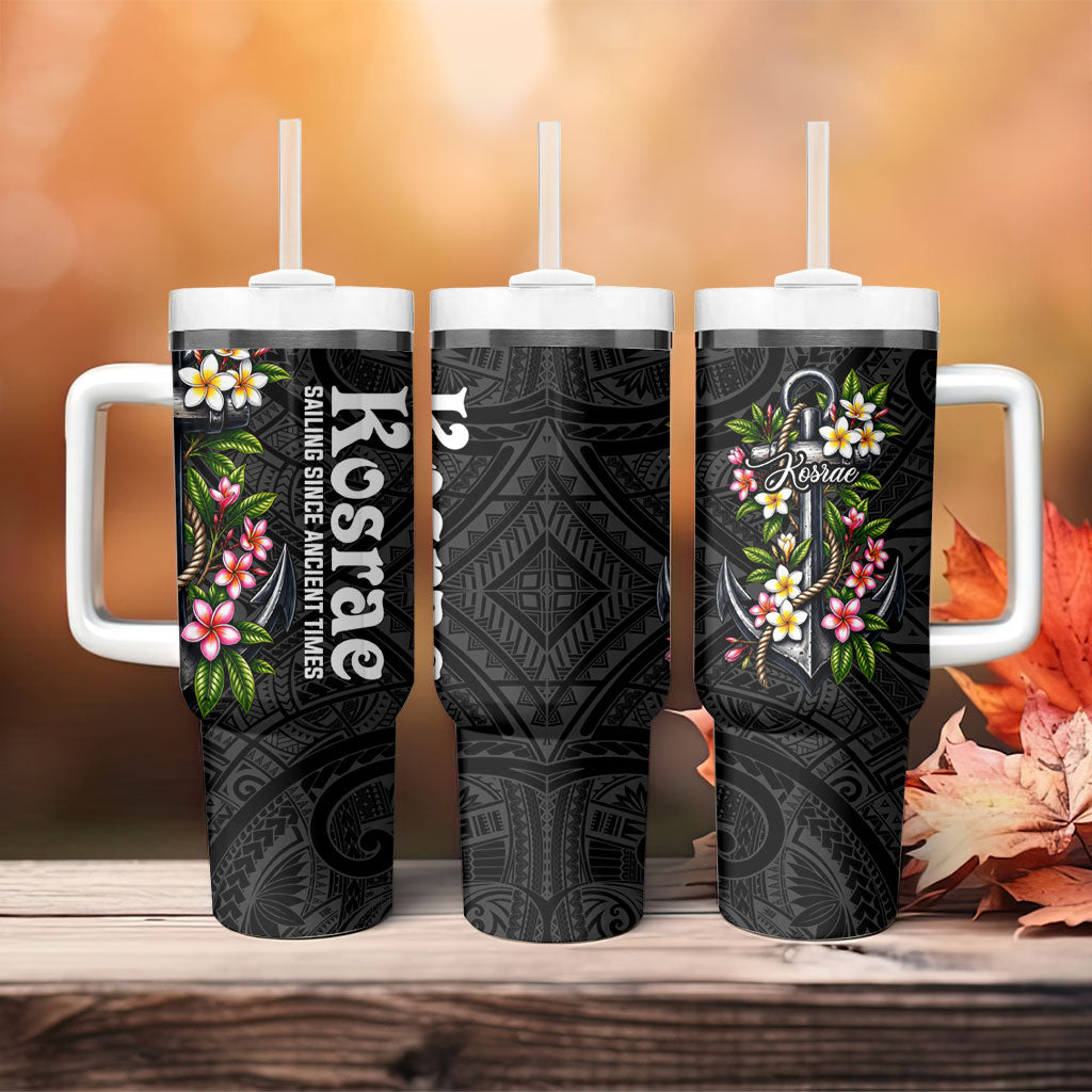 Kosrae Nautical Heritage Tumbler With Handle Polynesian Tribal Anchor With Plumeria Tropical Art