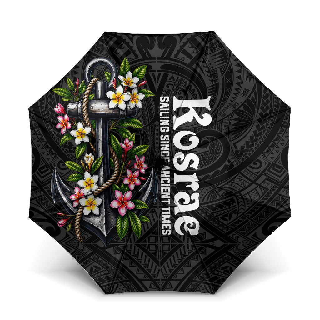 Kosrae Nautical Heritage Umbrella Polynesian Tribal Anchor With Plumeria Tropical Art TS04 One Size Folded 11.42 inch Opened Diameter 37.4 inch Black Grey - Polynesian Pride