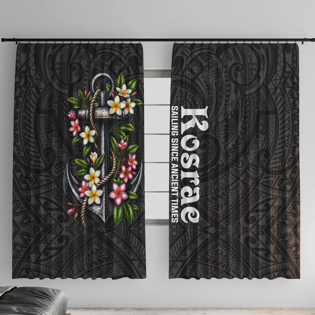 Kosrae Nautical Heritage Window Curtain Polynesian Tribal Anchor With Plumeria Tropical Art