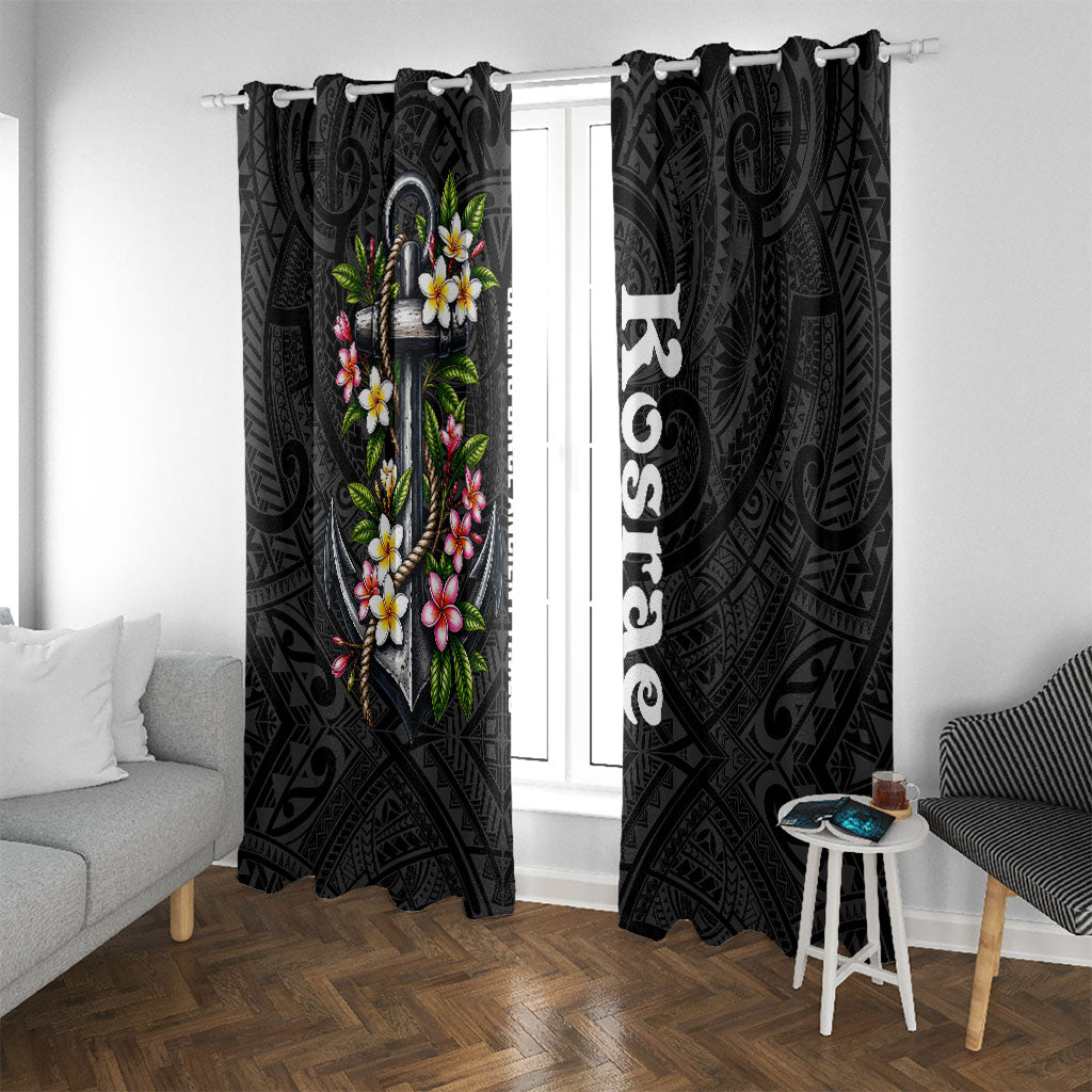 Kosrae Nautical Heritage Window Curtain Polynesian Tribal Anchor With Plumeria Tropical Art