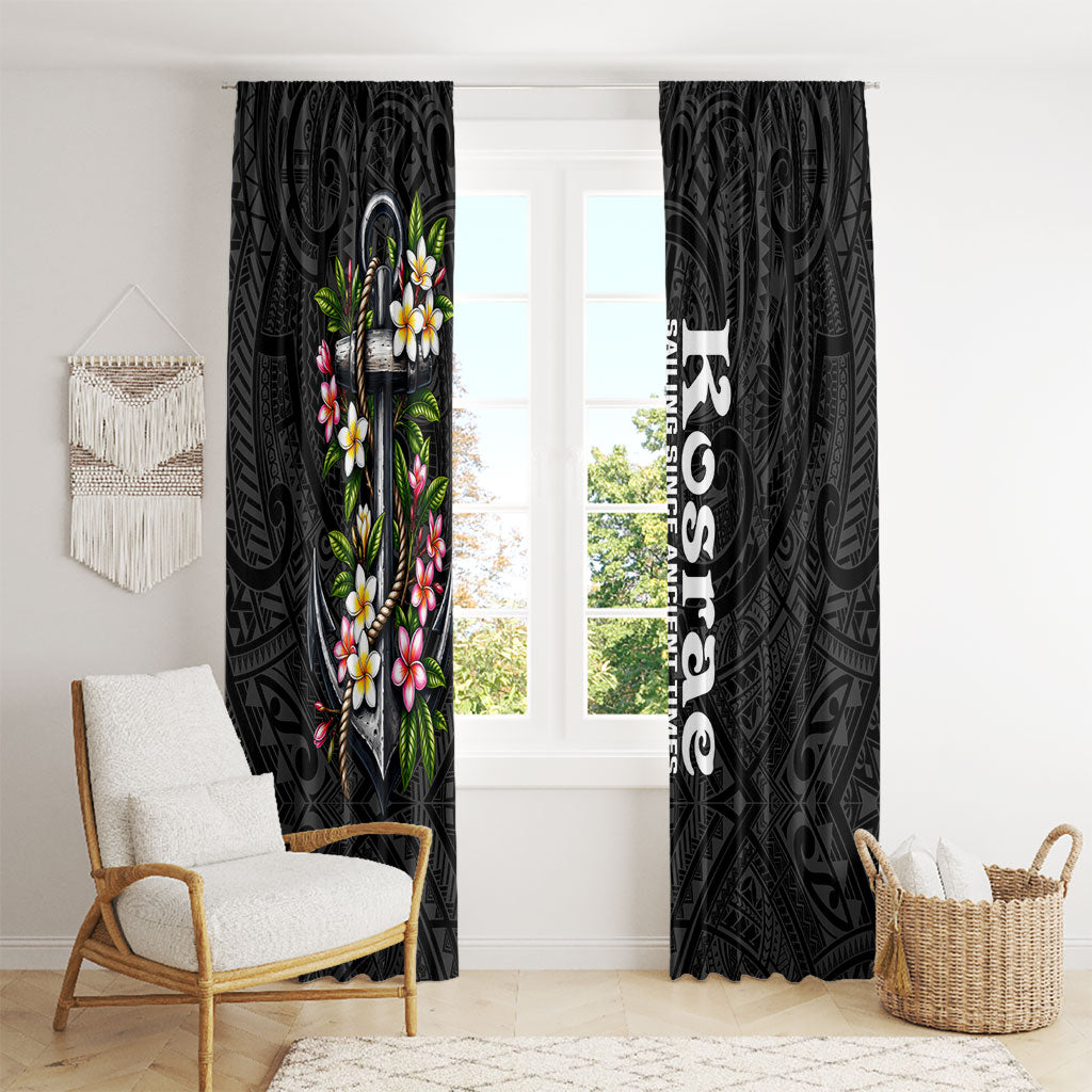 Kosrae Nautical Heritage Window Curtain Polynesian Tribal Anchor With Plumeria Tropical Art