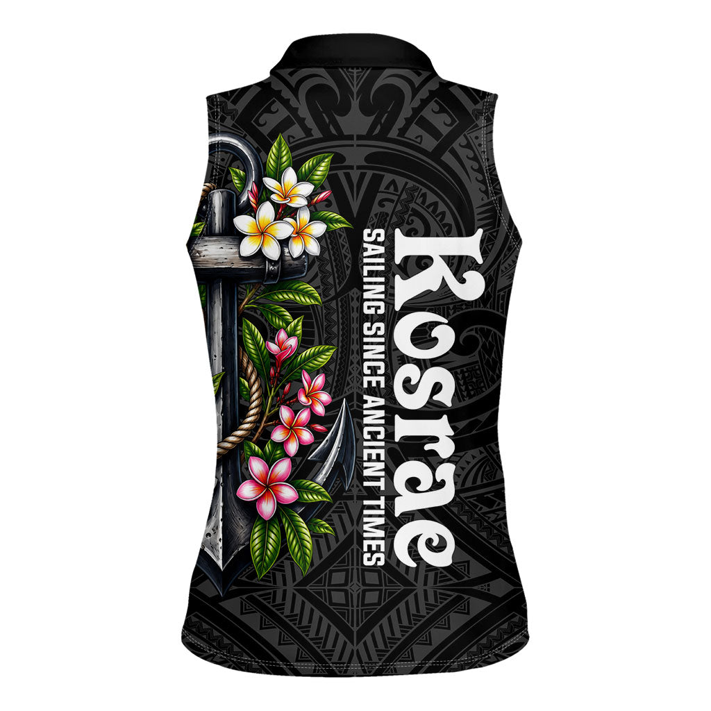 Kosrae Nautical Heritage Women Sleeveless Polo Shirt Polynesian Tribal Anchor With Plumeria Tropical Art
