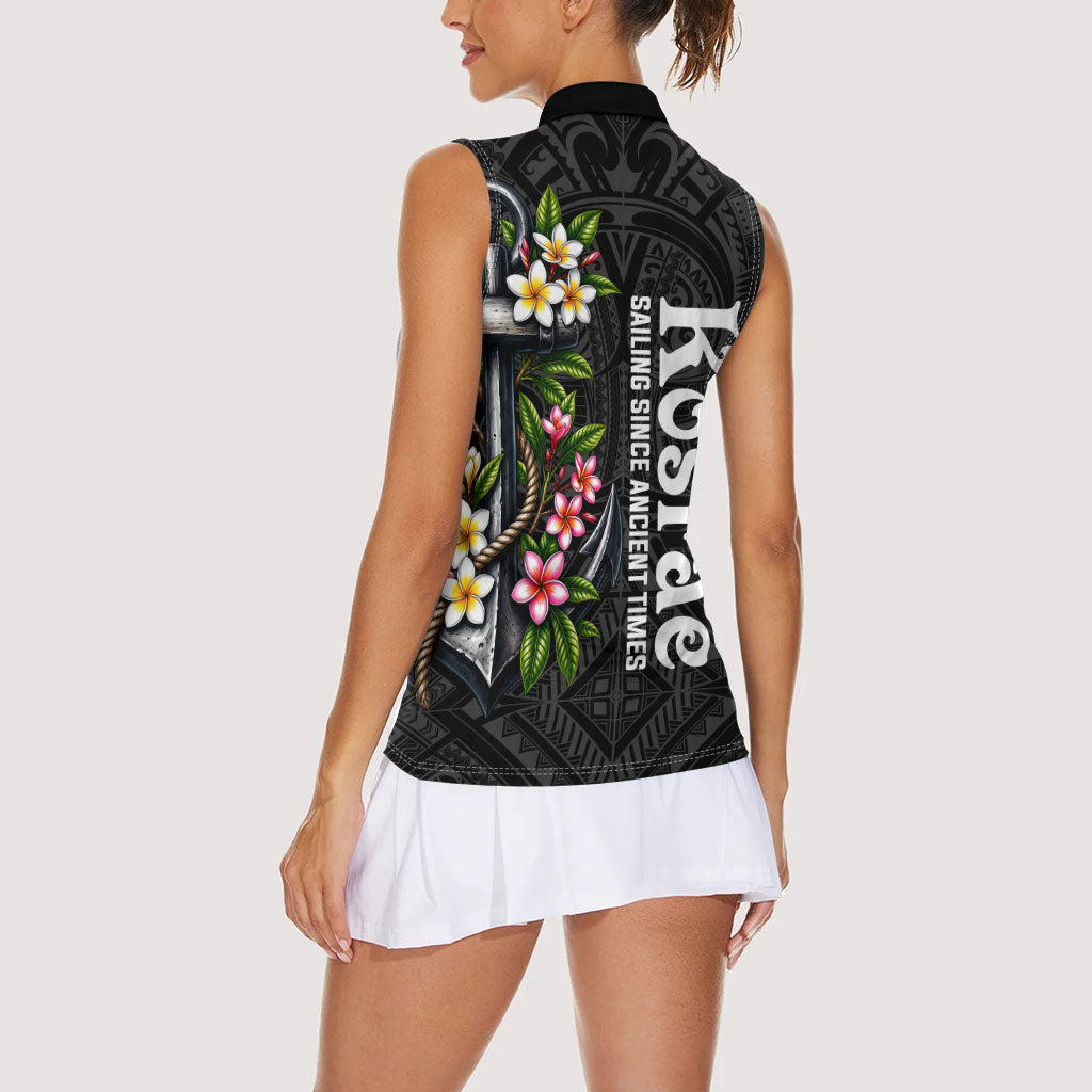 Kosrae Nautical Heritage Women Sleeveless Polo Shirt Polynesian Tribal Anchor With Plumeria Tropical Art