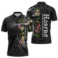 Kosrae Nautical Heritage Zipper Polo Shirt Polynesian Tribal Anchor With Plumeria Tropical Art