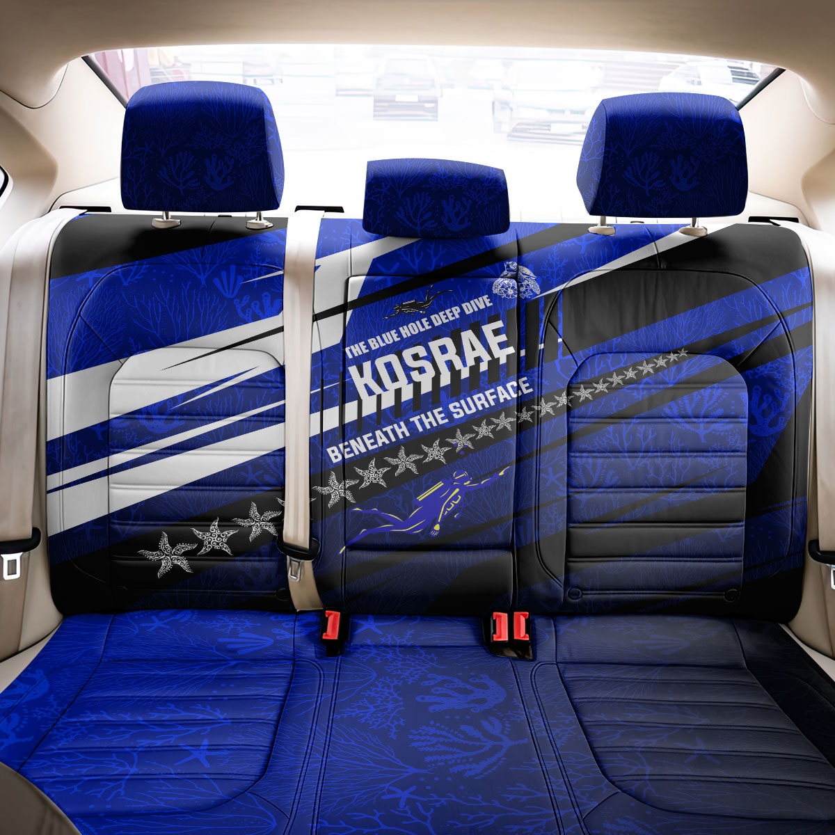 Kosrae Deep Sea Scuba Diving Back Car Seat Cover Blue Hole Beneath The Surface Coral Reef Graphic Art