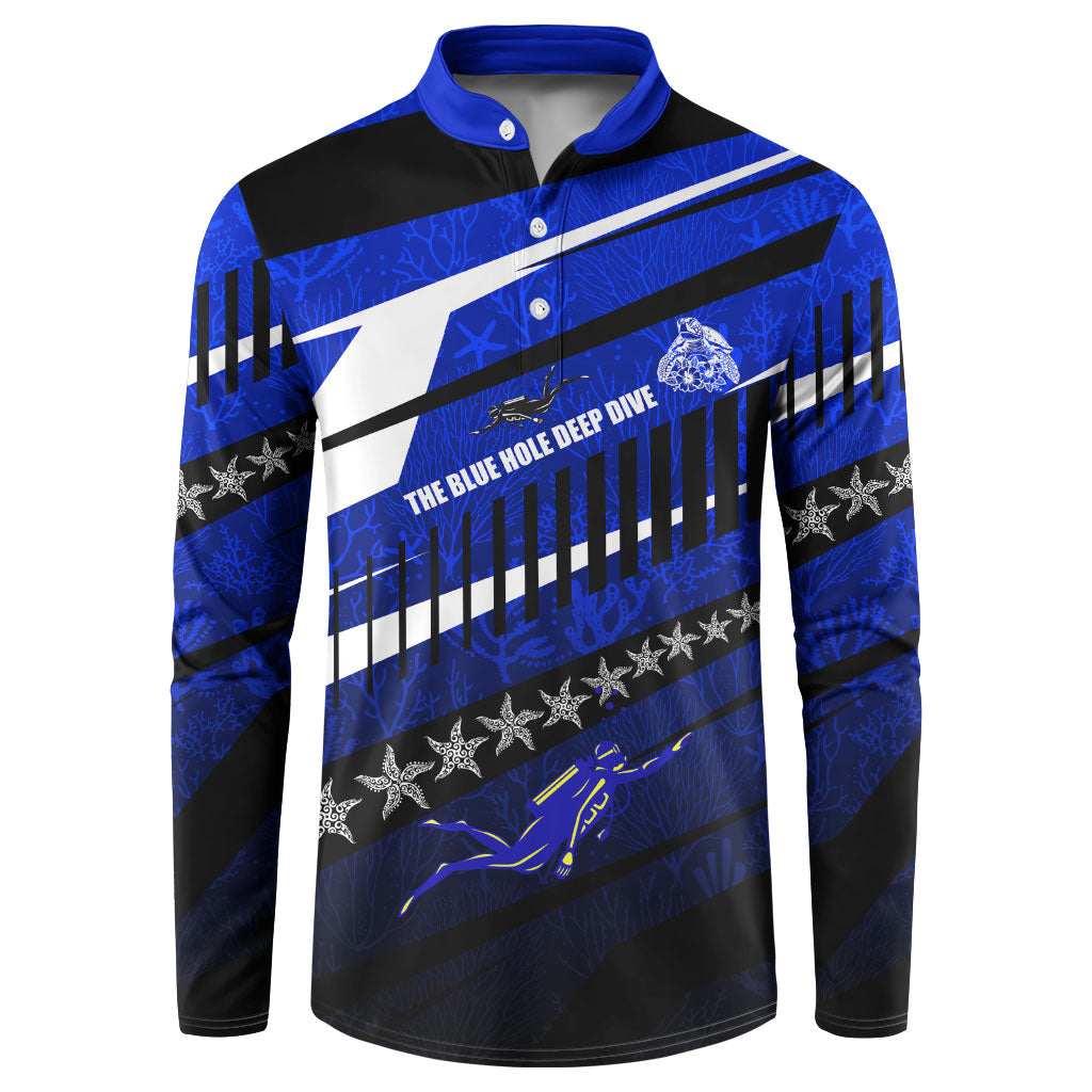 Kosrae Deep Sea Scuba Diving Button Sweatshirt Blue Hole Beneath The Surface Coral Reef Graphic Art TS04 Blue Black - Polynesian Pride