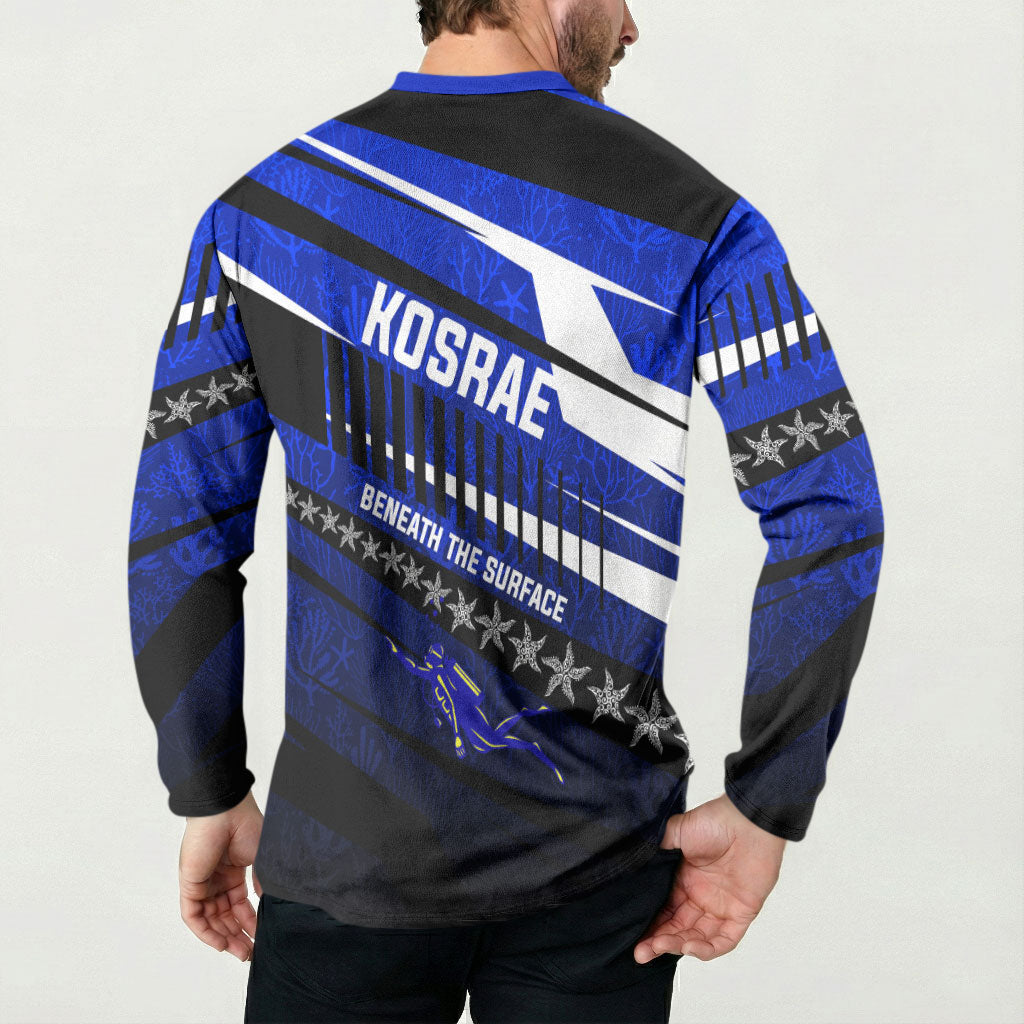 Kosrae Deep Sea Scuba Diving Button Sweatshirt Blue Hole Beneath The Surface Coral Reef Graphic Art