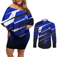 Kosrae Deep Sea Scuba Diving Couples Matching Off Shoulder Short Dress and Long Sleeve Button Shirt Blue Hole Beneath The Surface Coral Reef Graphic Art