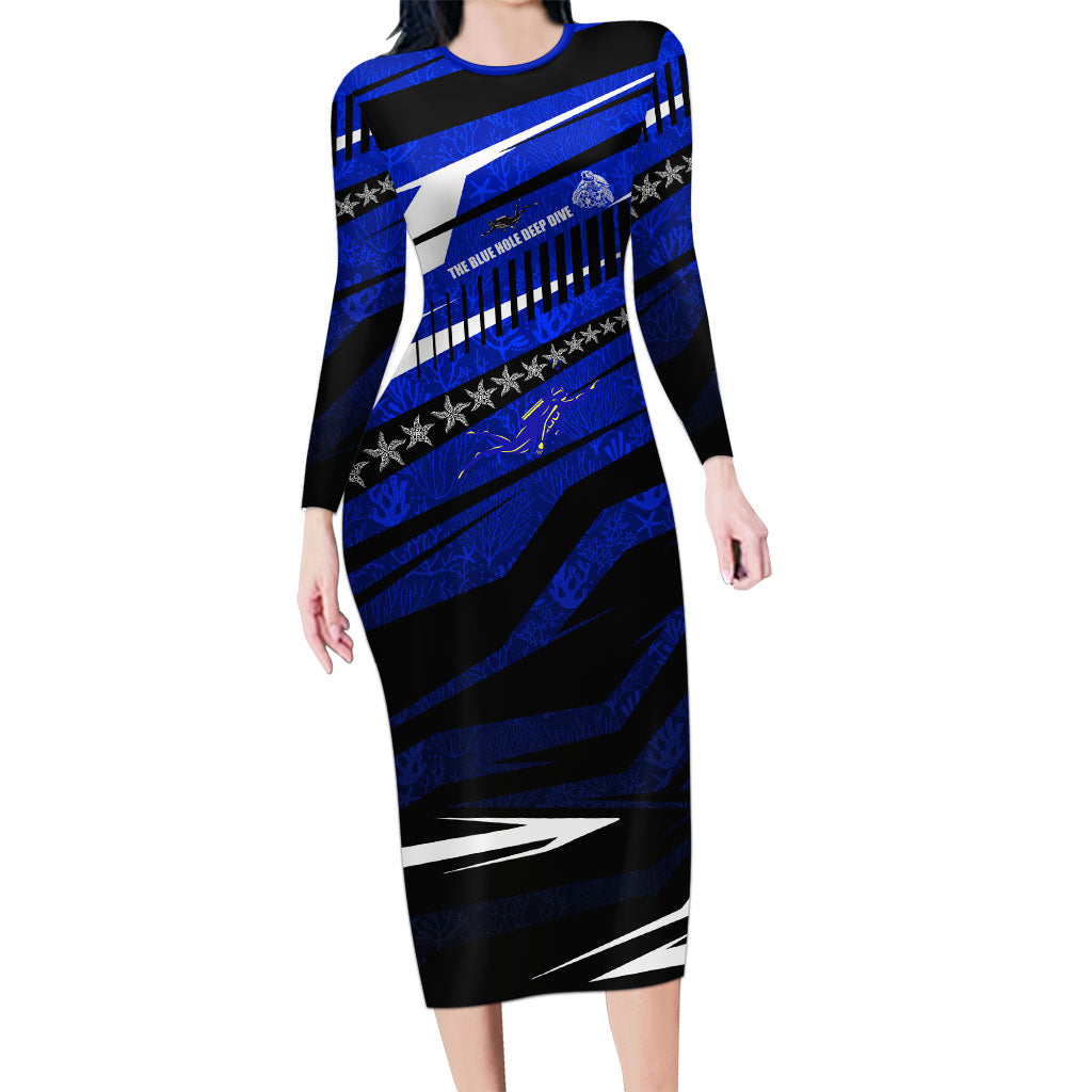 Kosrae Deep Sea Scuba Diving Family Matching Long Sleeve Bodycon Dress and Hawaiian Shirt Blue Hole Beneath The Surface Coral Reef Graphic Art
