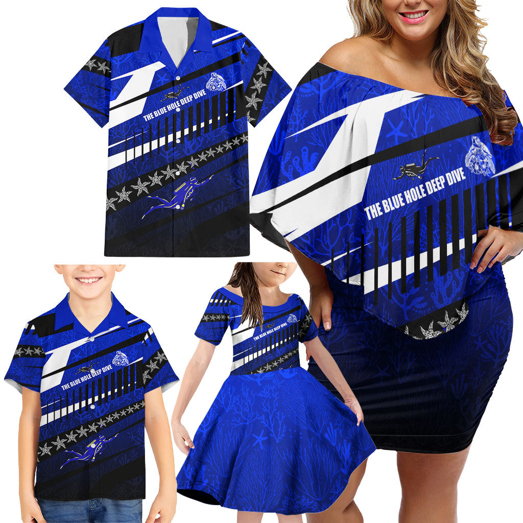 Kosrae Deep Sea Scuba Diving Family Matching Off Shoulder Short Dress and Hawaiian Shirt Blue Hole Beneath The Surface Coral Reef Graphic Art TS04 - Polynesian Pride