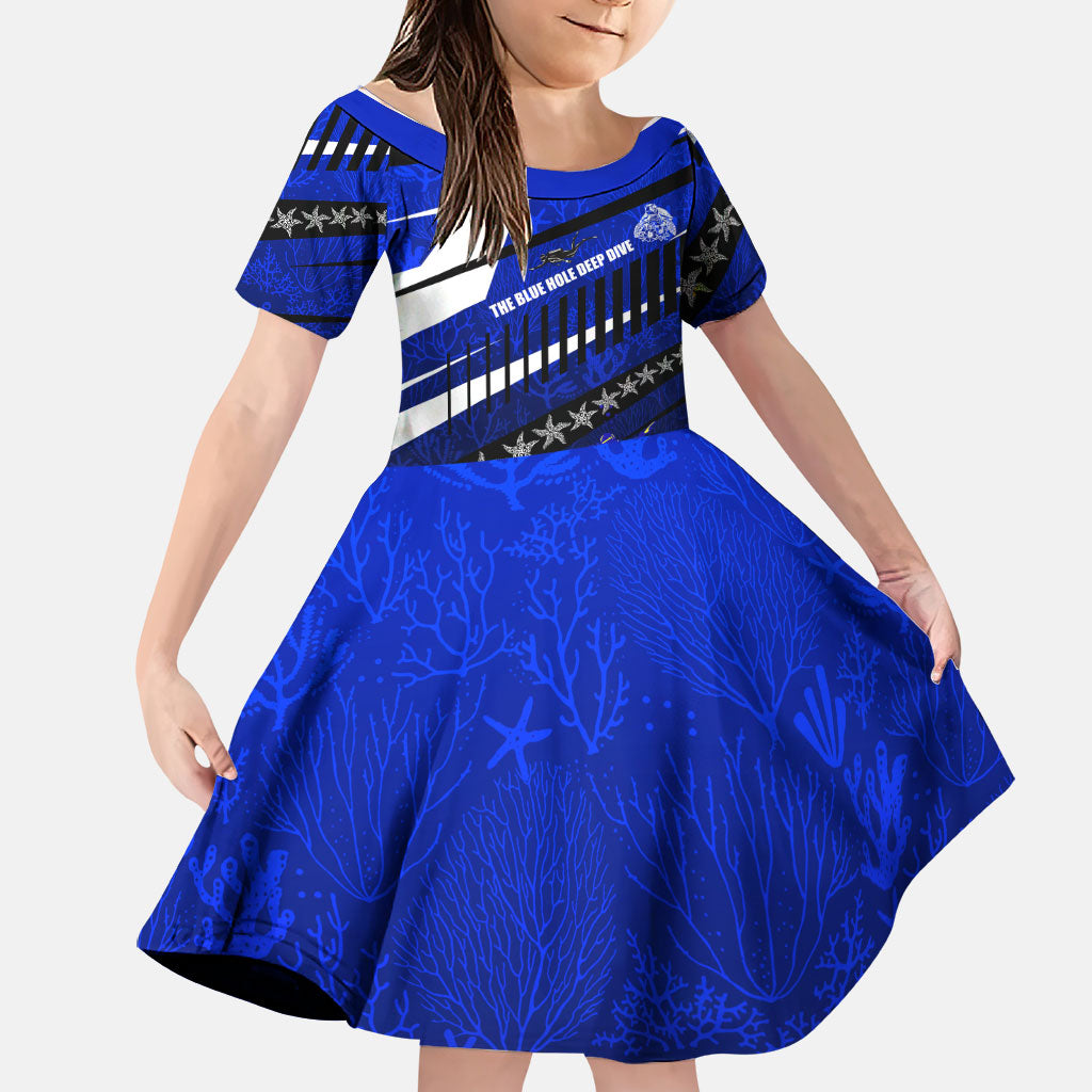 Kosrae Deep Sea Scuba Diving Family Matching Short Sleeve Bodycon Dress and Hawaiian Shirt Blue Hole Beneath The Surface Coral Reef Graphic Art