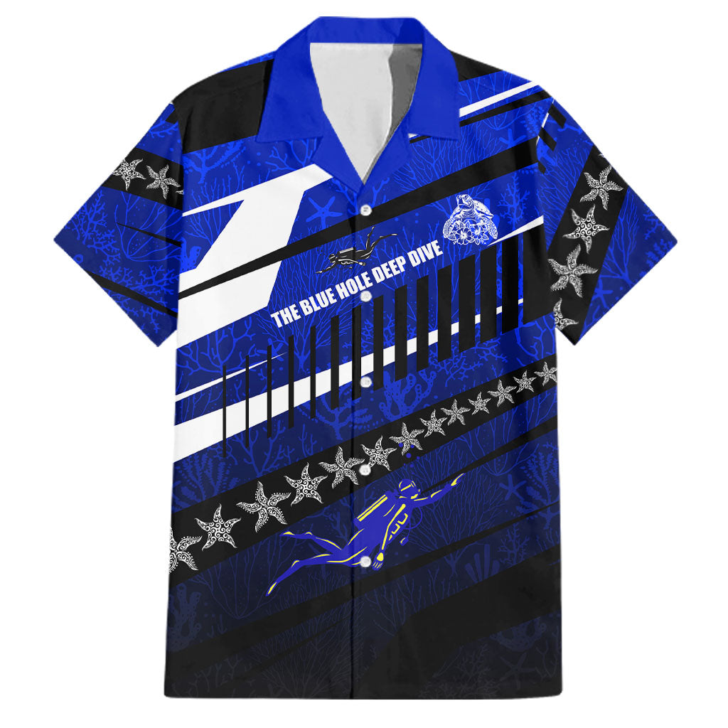 Kosrae Deep Sea Scuba Diving Family Matching Short Sleeve Bodycon Dress and Hawaiian Shirt Blue Hole Beneath The Surface Coral Reef Graphic Art