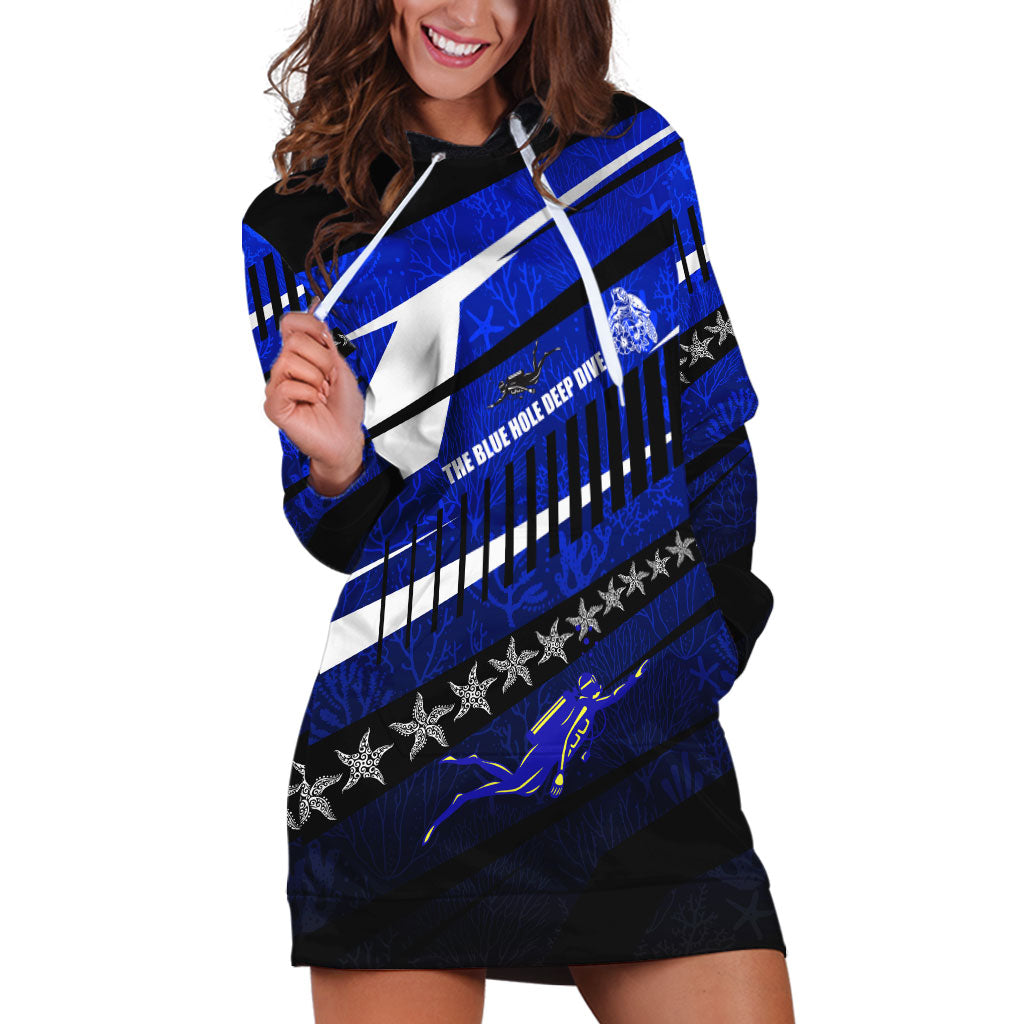 Kosrae Deep Sea Scuba Diving Hoodie Dress Blue Hole Beneath The Surface Coral Reef Graphic Art