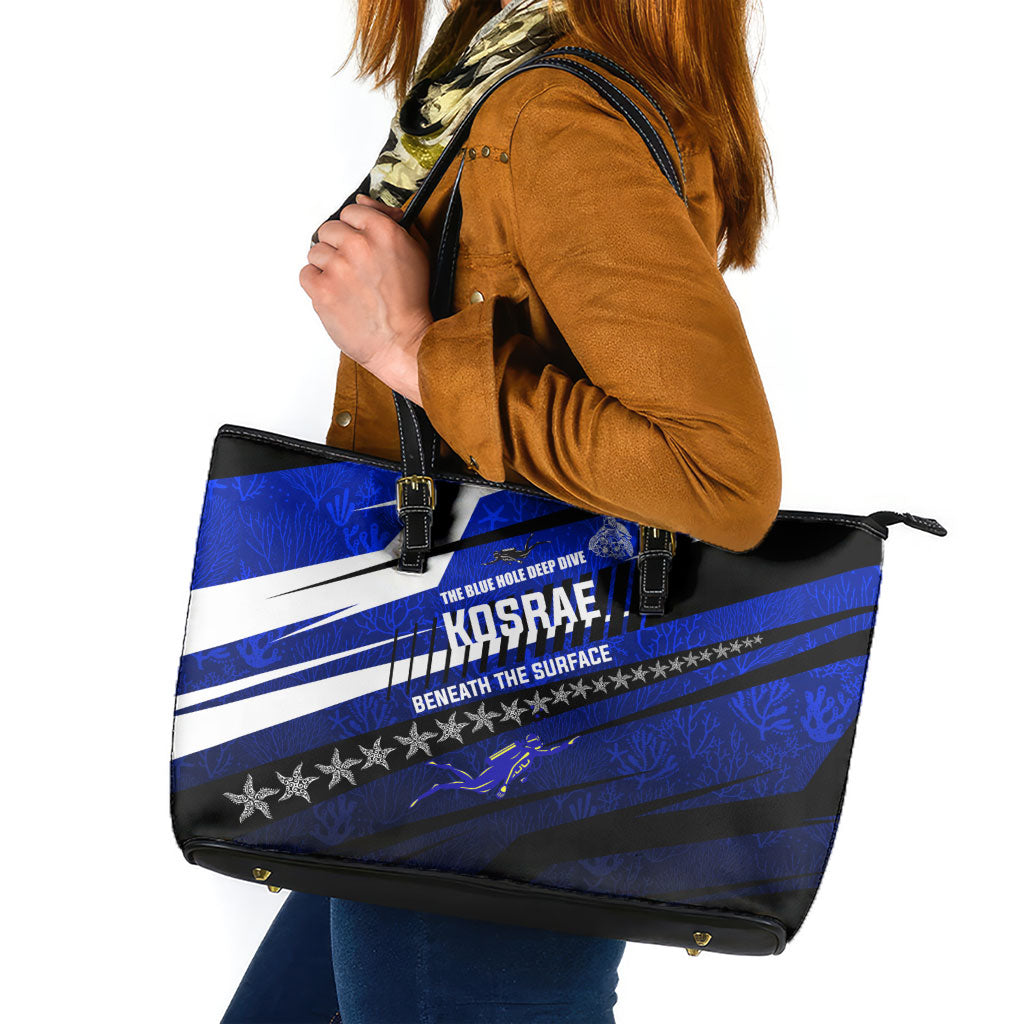Kosrae Deep Sea Scuba Diving Leather Tote Bag Blue Hole Beneath The Surface Coral Reef Graphic Art