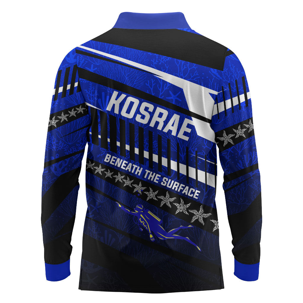 Kosrae Deep Sea Scuba Diving Long Sleeve Polo Shirt Blue Hole Beneath The Surface Coral Reef Graphic Art