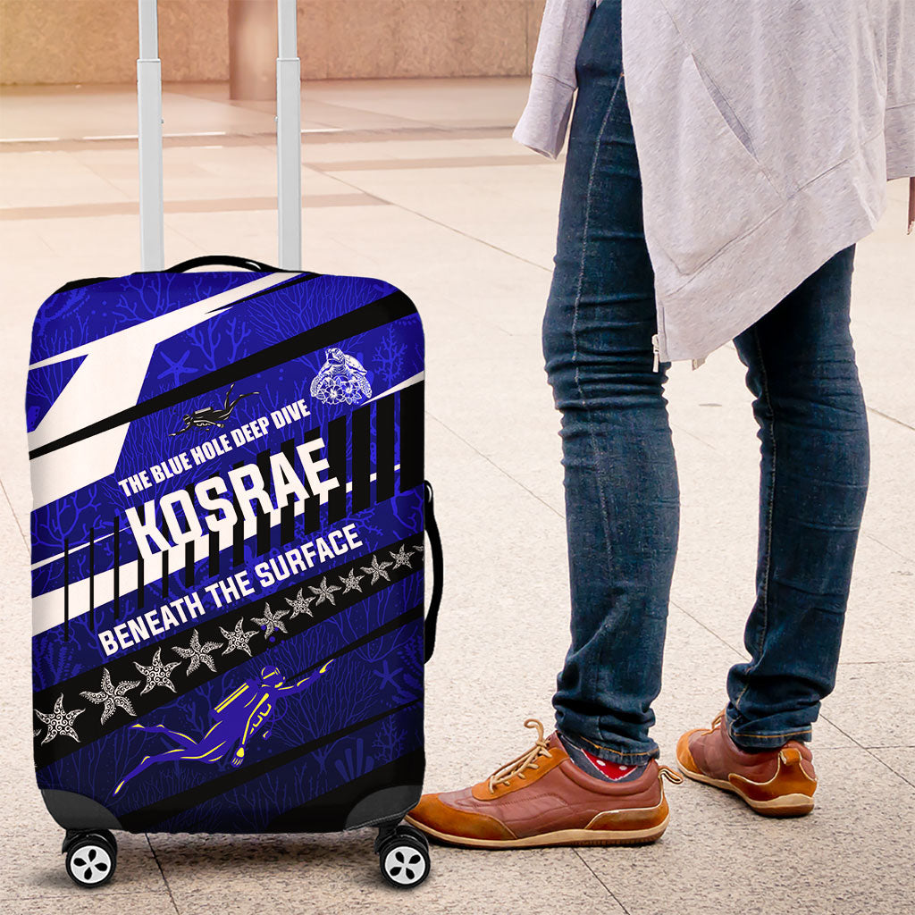 Kosrae Deep Sea Scuba Diving Luggage Cover Blue Hole Beneath The Surface Coral Reef Graphic Art TS04 Blue Black - Polynesian Pride
