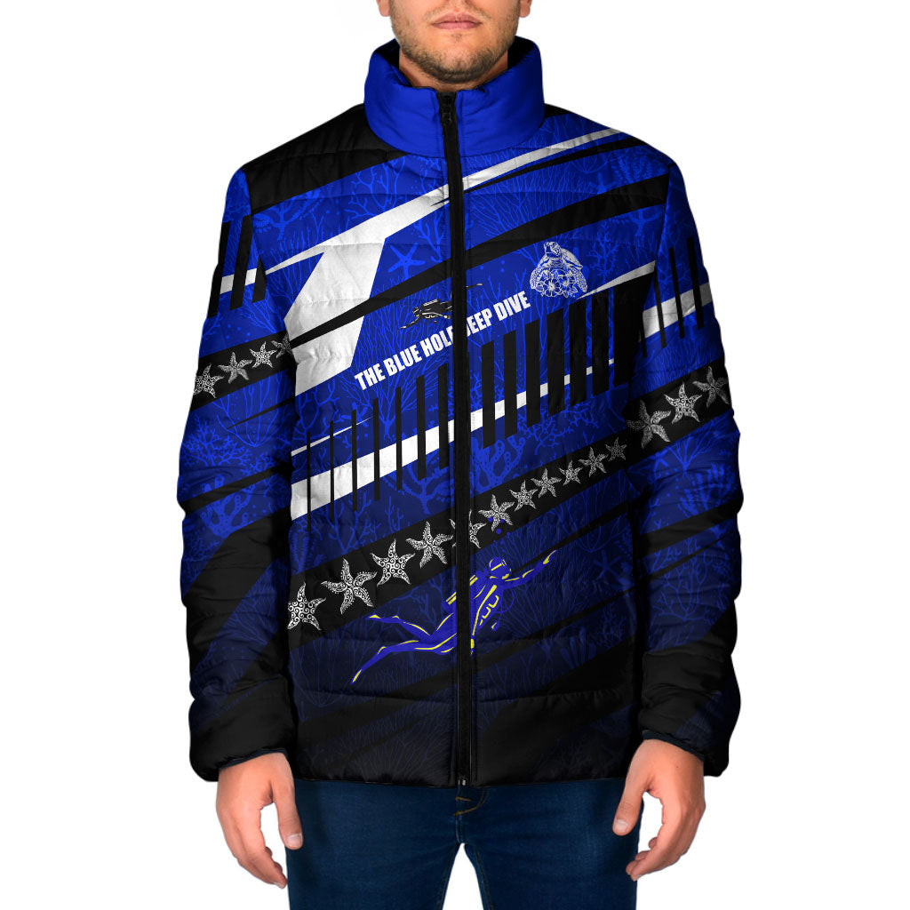 Kosrae Deep Sea Scuba Diving Padded Jacket Blue Hole Beneath The Surface Coral Reef Graphic Art