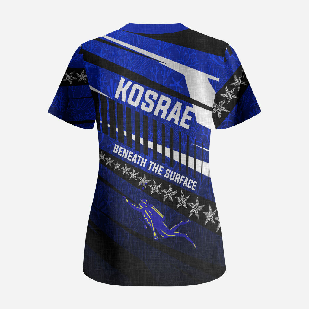 Kosrae Deep Sea Scuba Diving Scrub Top Blue Hole Beneath The Surface Coral Reef Graphic Art
