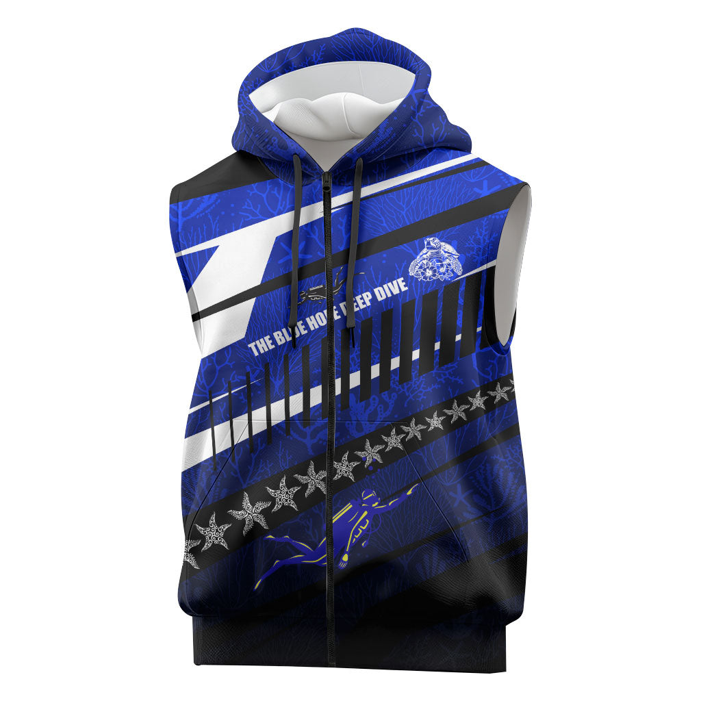 Kosrae Deep Sea Scuba Diving Sleeveless Zip Hoodie Blue Hole Beneath The Surface Coral Reef Graphic Art