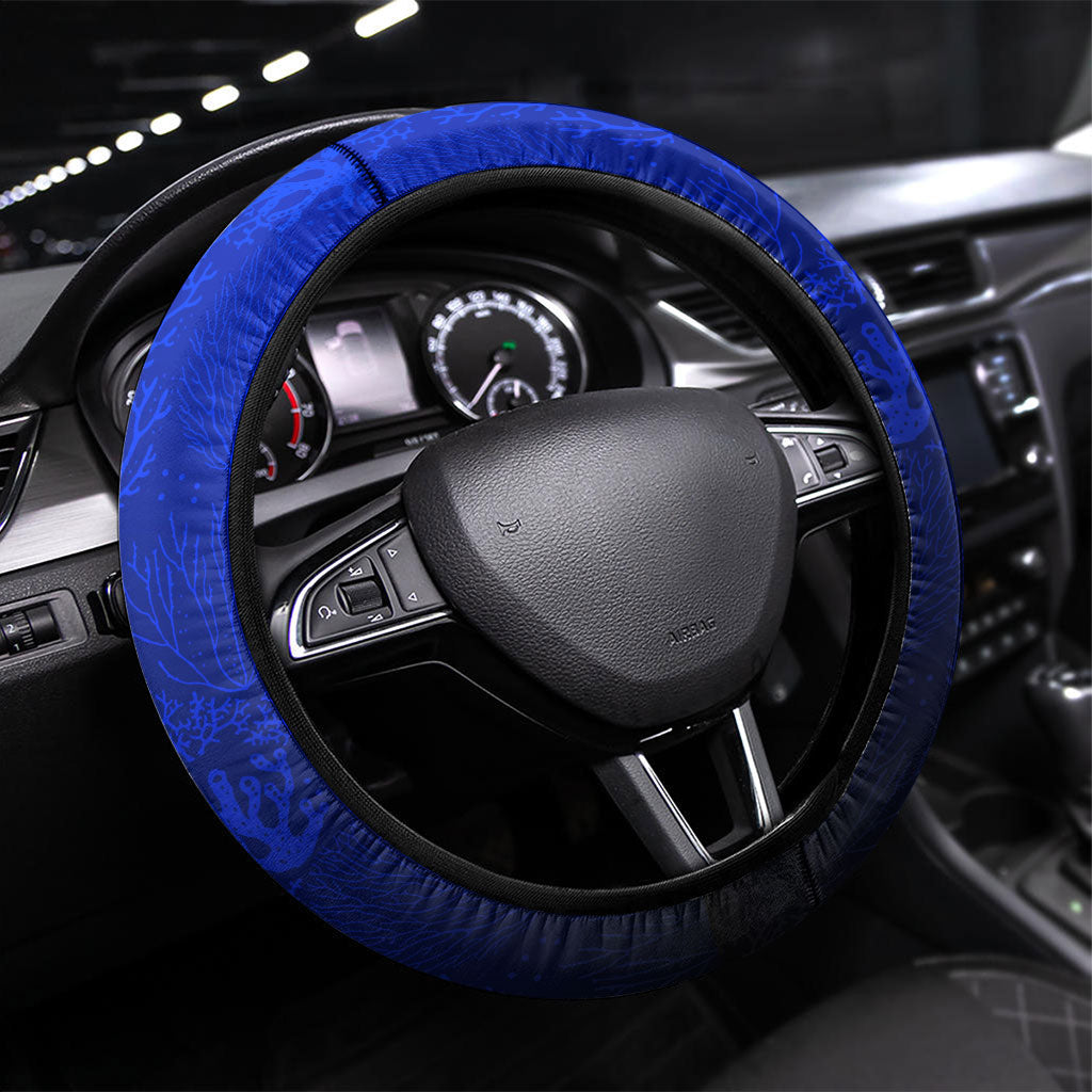 Kosrae Deep Sea Scuba Diving Steering Wheel Cover Blue Hole Beneath The Surface Coral Reef Graphic Art TS04 Universal Fit Blue Black - Polynesian Pride