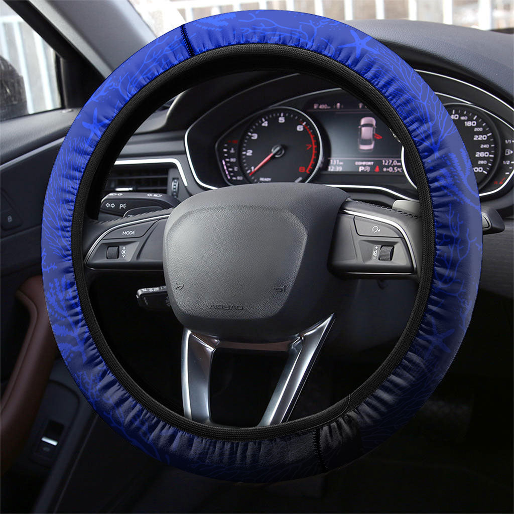 Kosrae Deep Sea Scuba Diving Steering Wheel Cover Blue Hole Beneath The Surface Coral Reef Graphic Art