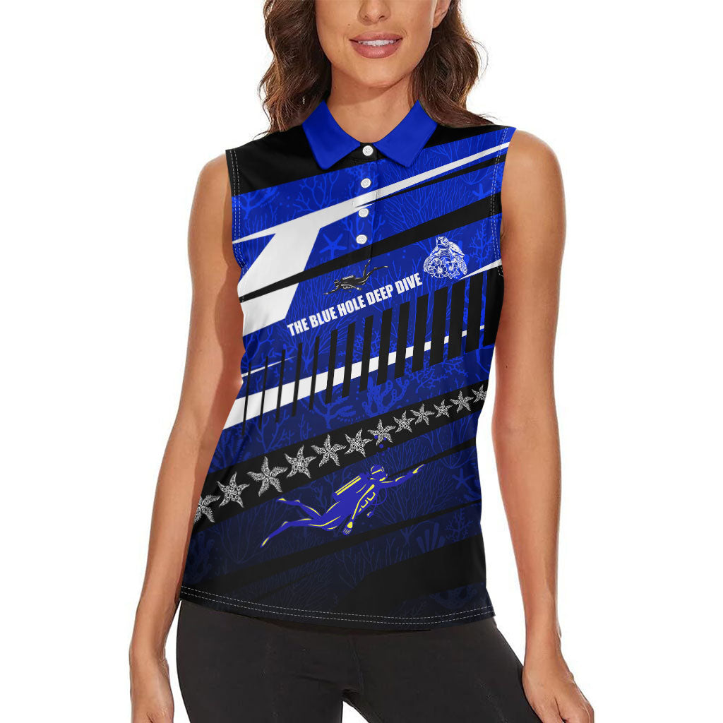 Kosrae Deep Sea Scuba Diving Women Sleeveless Polo Shirt Blue Hole Beneath The Surface Coral Reef Graphic Art